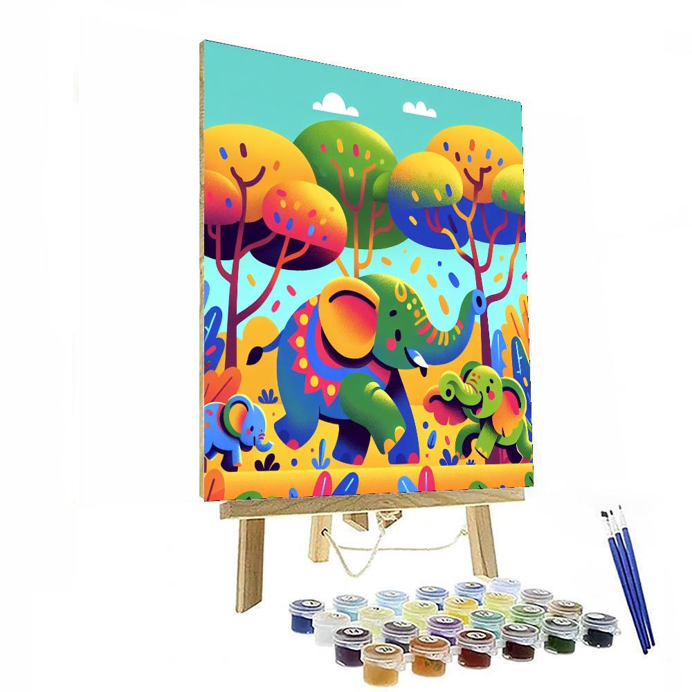 Energetic Elephant Escapade Painting Number Kit
