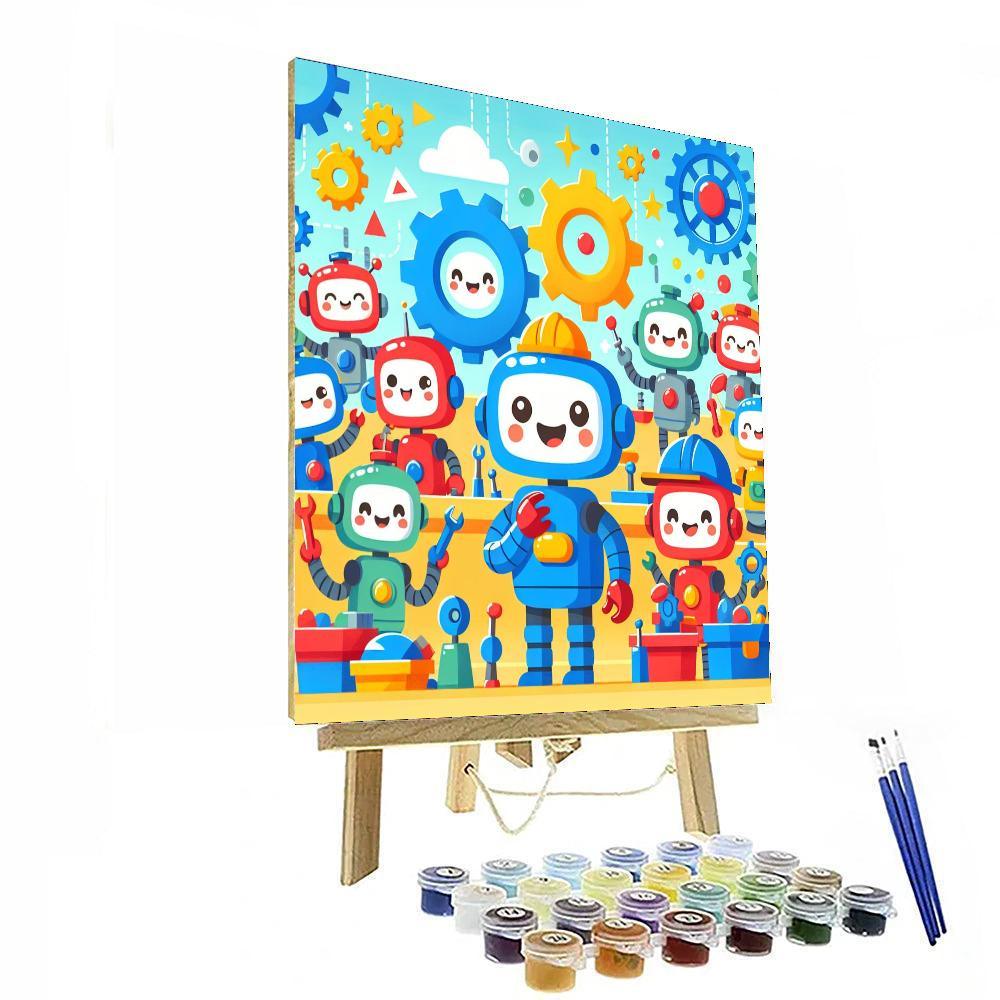 Joyful Robot Friends Paint By Numbers Art
