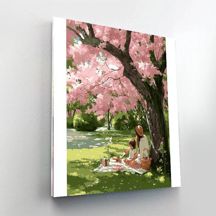 Sweet Moments Under The Cherry Blossoms Painting Number Kit