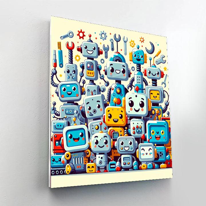 Cheerful Robot Friends Paint By Numbers Art