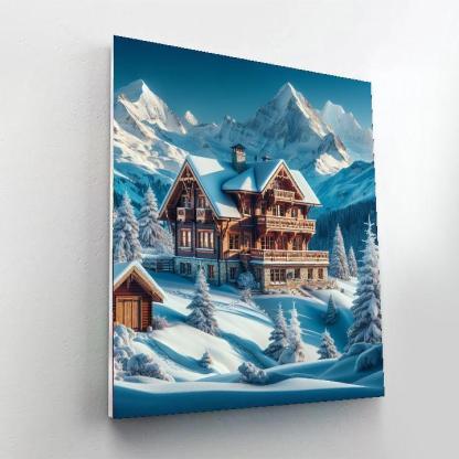 Winter Mountain Chalet Paint By Numbers Art