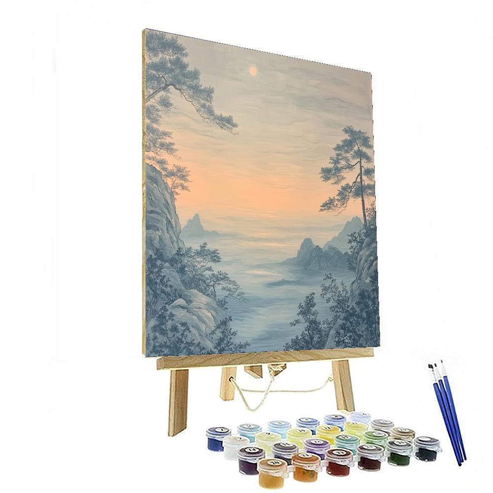 Zhao Mengfu Inspired Enchanted Misty Horizon  Paint By Color