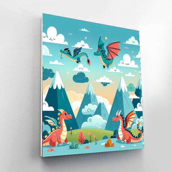 Friendly Dragons In A Mystic Land Paint By Number