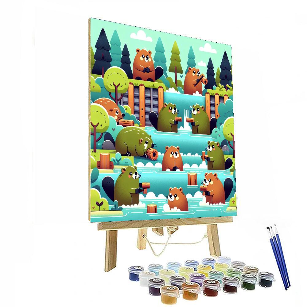 Busy Beavers At Work Paint By Numbers Art