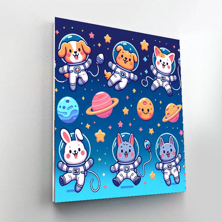 Funny Animal Space Adventure Painting By Numbers Kit