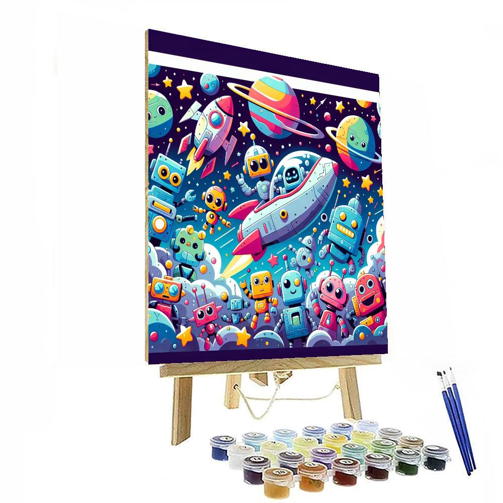 Space Adventures With Friendly Robots DIY Paint By Numbers