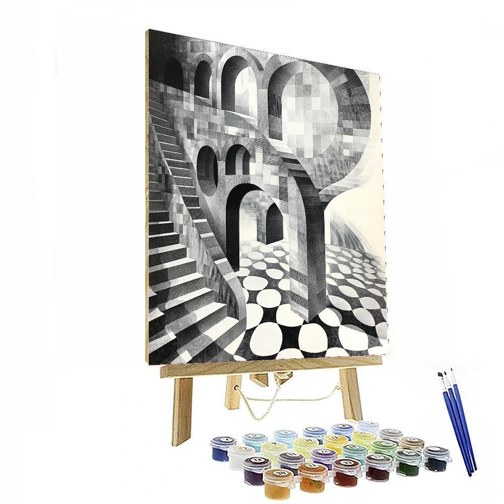 M.C. Escher Inspired Geometric Reverie  Number Painting