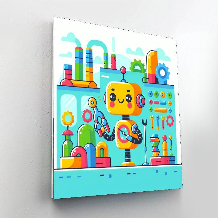 Cheerful Robot Factory Paint By Numbers Kits