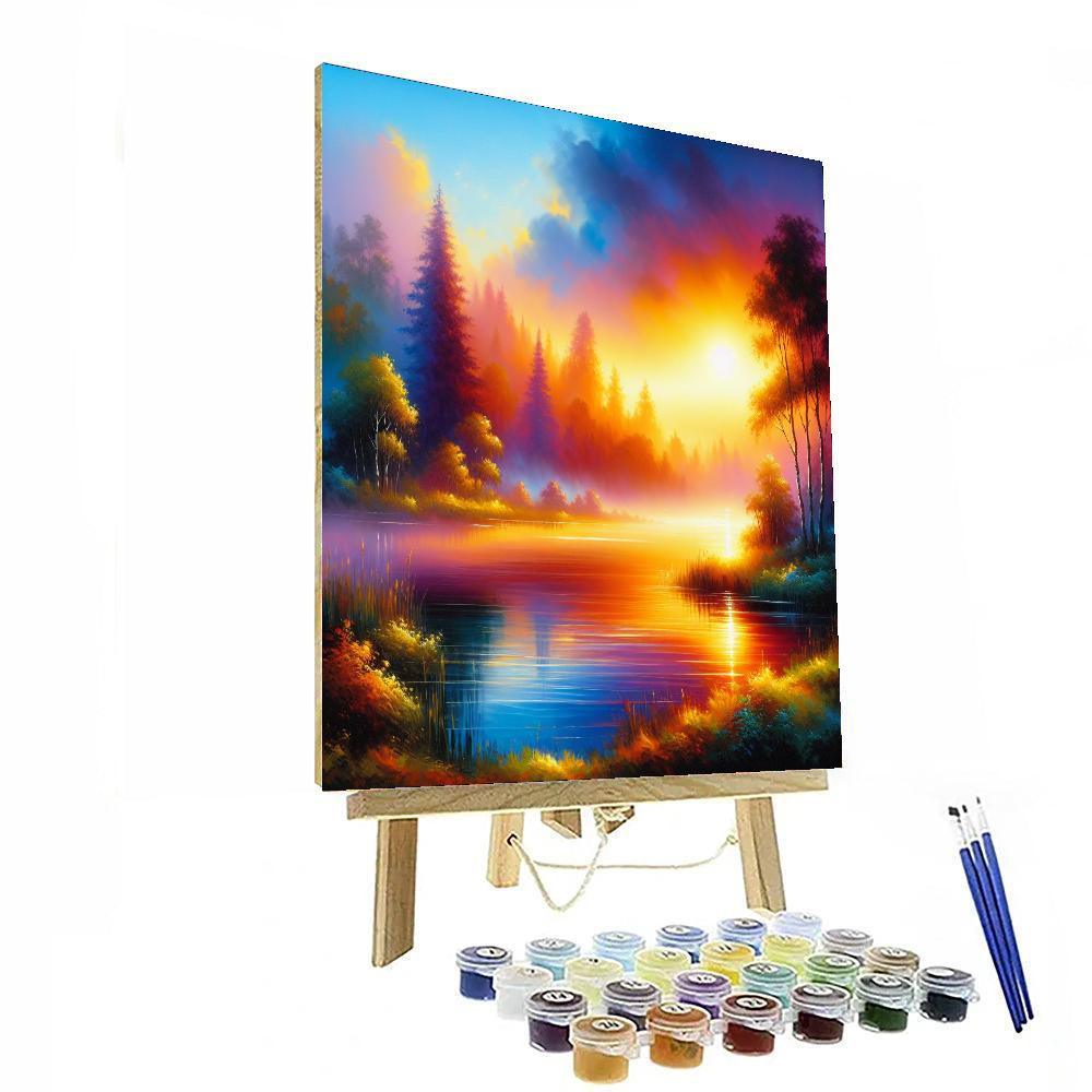 Dawn Over Misty Lake Paint By Numbers Art