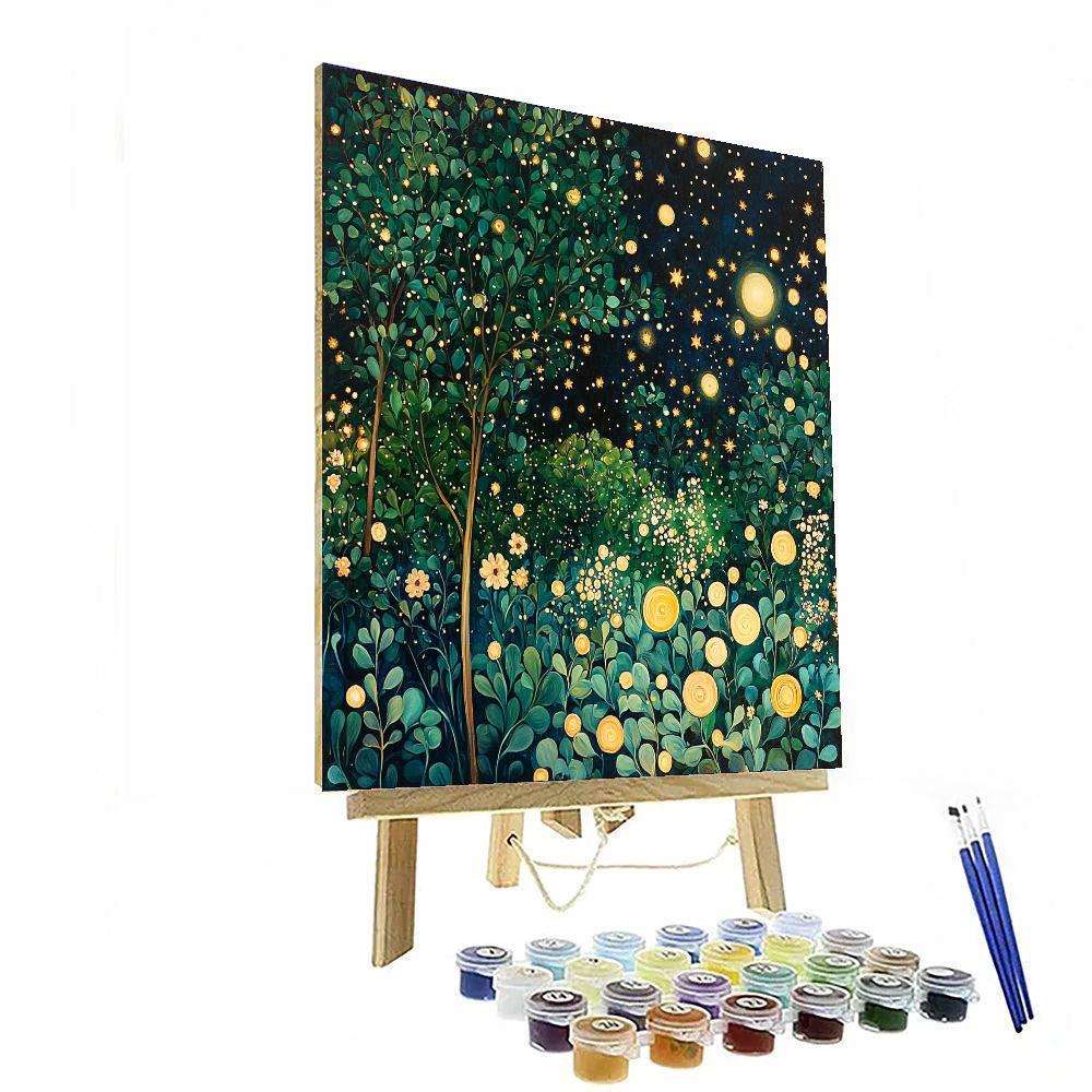 Gustav Klimt Inspired Starlit Garden Retreat  Number Painting