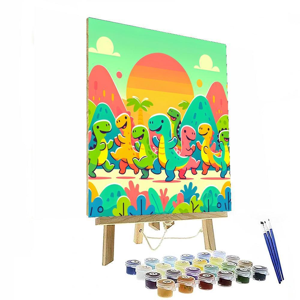Delightful Dinosaur Dance Paint By Numbers Art