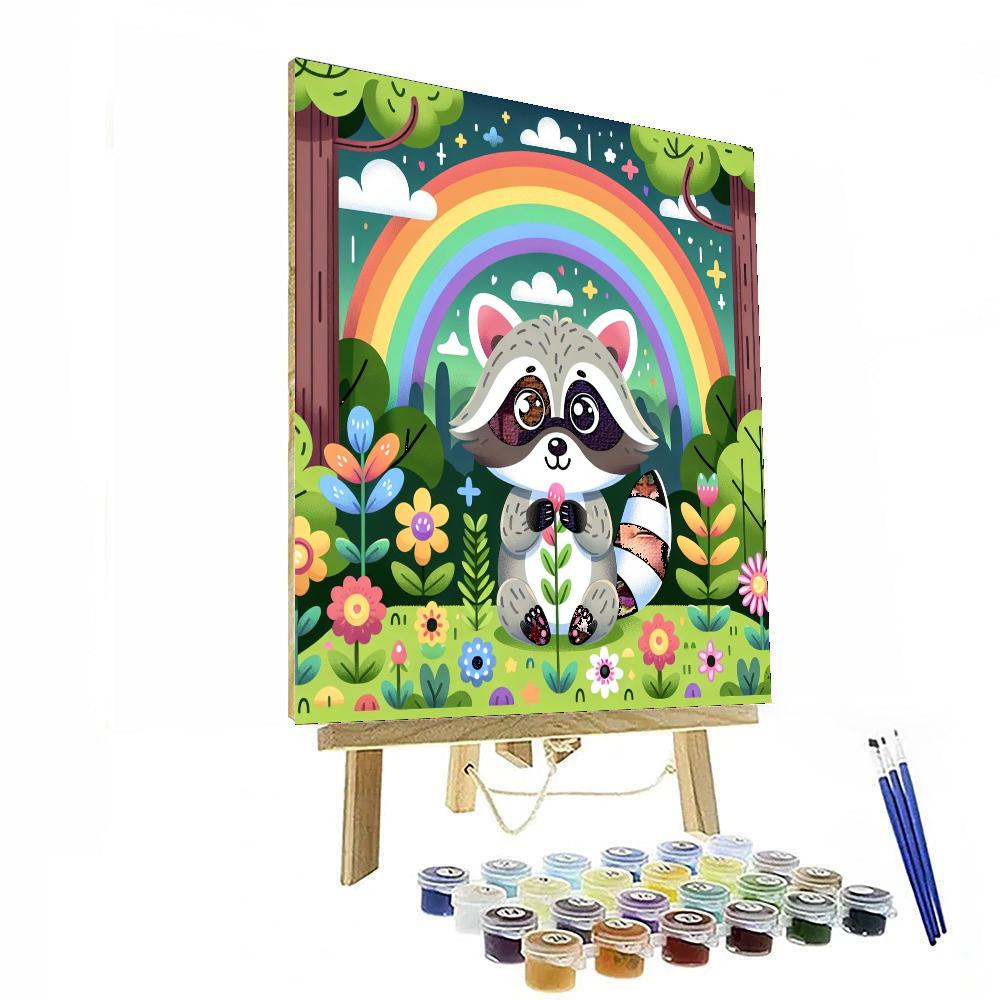 Rainbow Raccoon Ruckus Number Painting