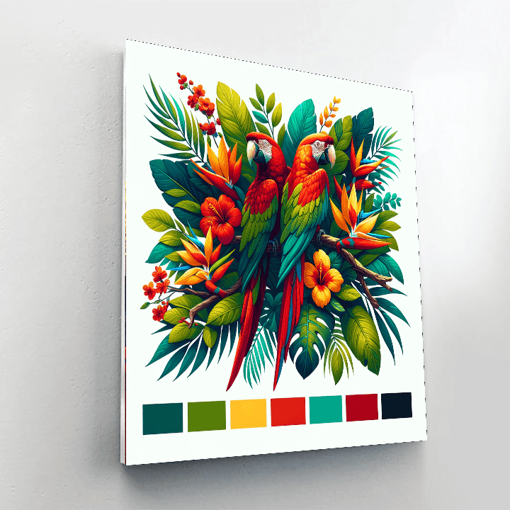 Colorful Parrots In Paradise Numbered Painting Kits