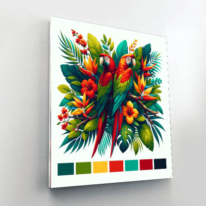 Colorful Parrots In Paradise Numbered Painting Kits