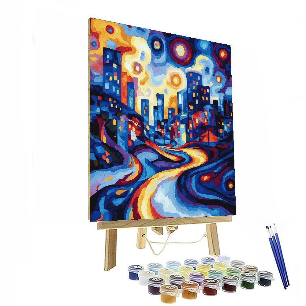 Kandinsky Inspired Whimsical City Nights  DIY Paint By Numbers