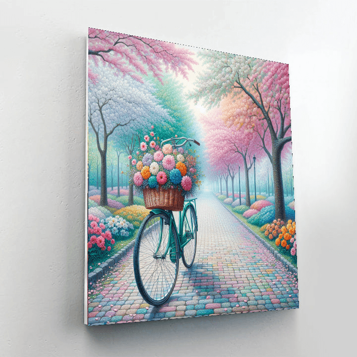 Vintage Bicycle Through The Blossoms Numbered Painting Kits