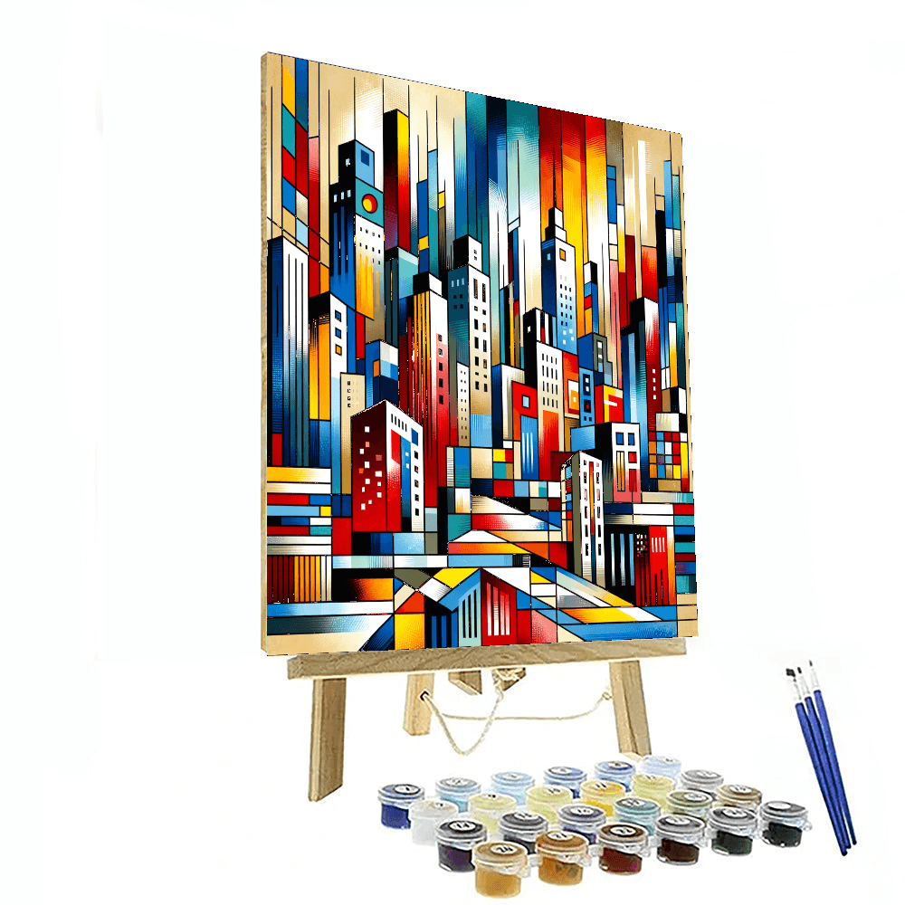 Piet Mondrian Inspired Urban Reflections - DIY Painting By Numbers Kit