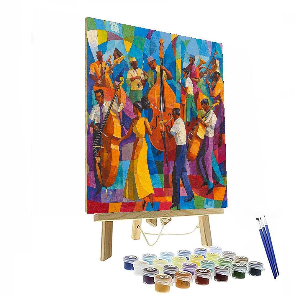 Romare Bearden Inspired Vibrant Jazz Festival  Number Painting