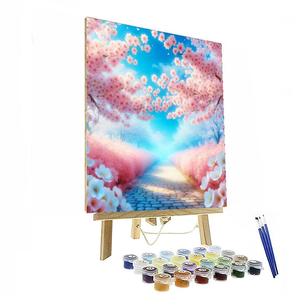 Sunlit Cherry Blossom Path Paint By Numbers Art