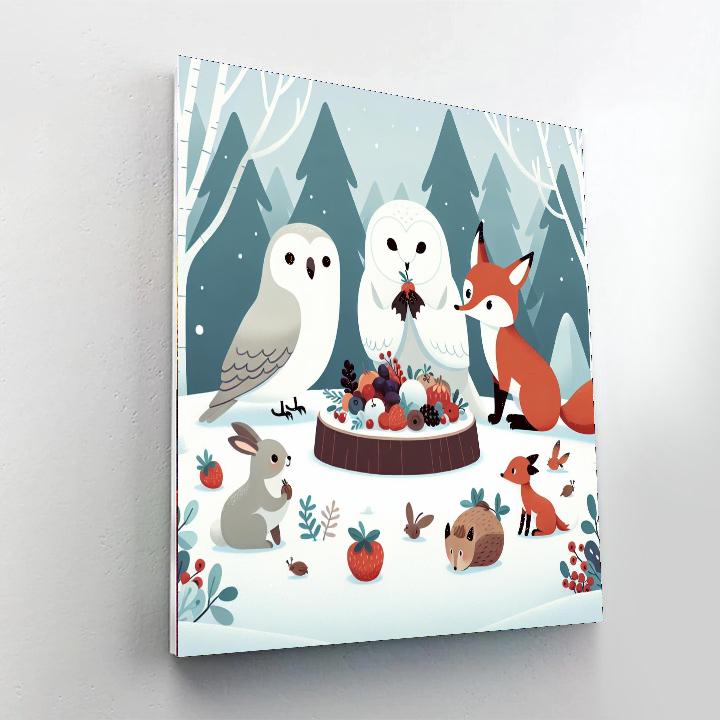 Snowy Owl's Forest Feast Paint By Numbers Art