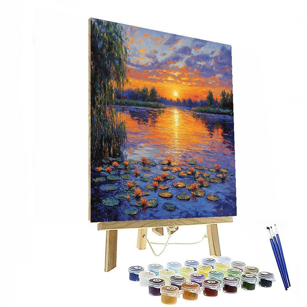 Claude Monet Inspired Tranquil Evening Lake  Number Painting