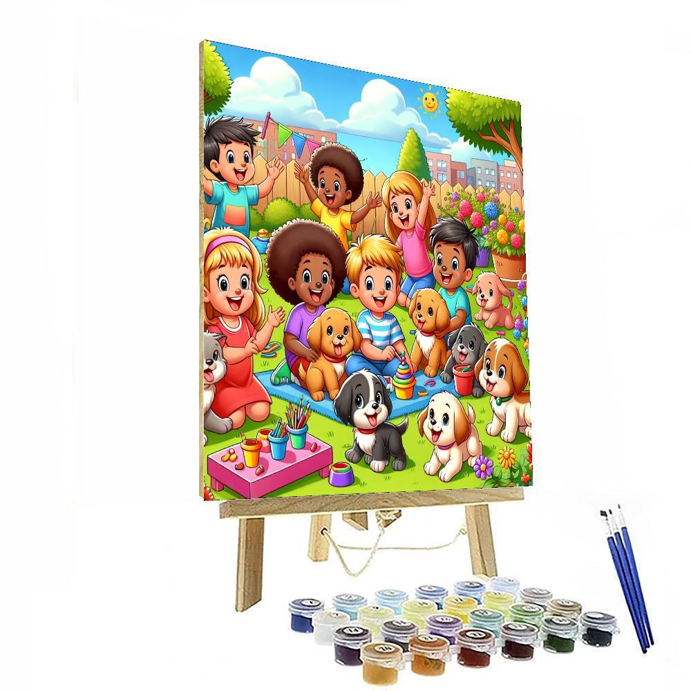Playful Puppysitting Adventure Painting By Numbers Kit