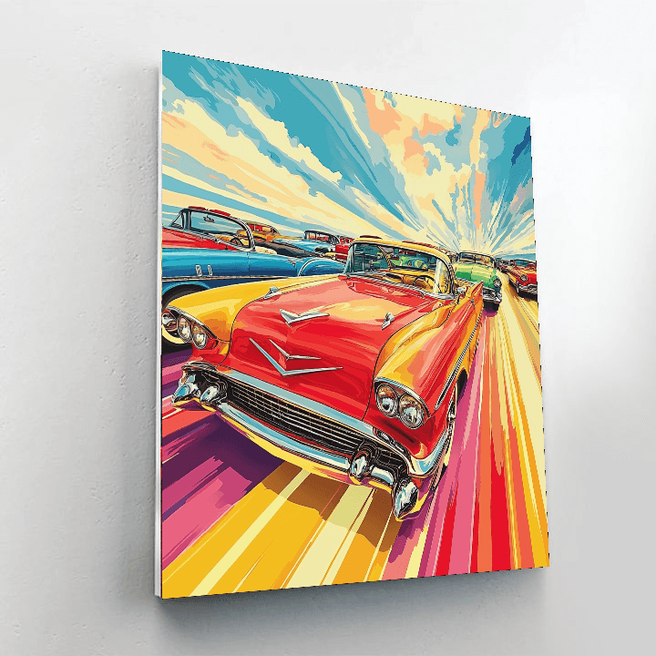 Roy Lichtenstein Inspired Vintage Cars Parade  Paint By Color