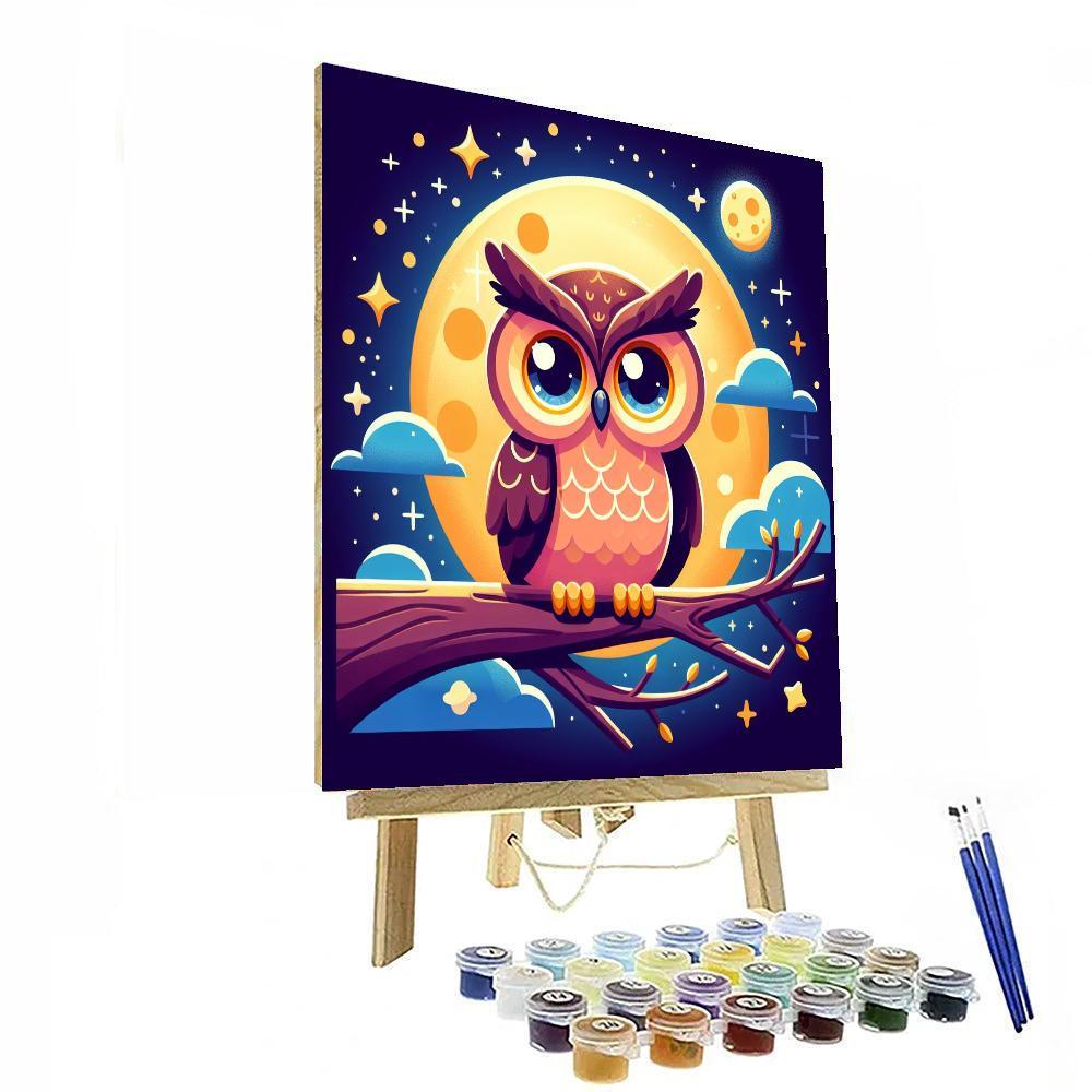 Whimsical Owl In The Moonlight Painting By Numbers Kit