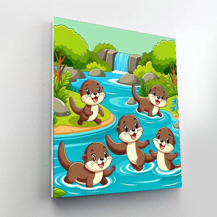Playful Otter's River Romp Painting Number Kit