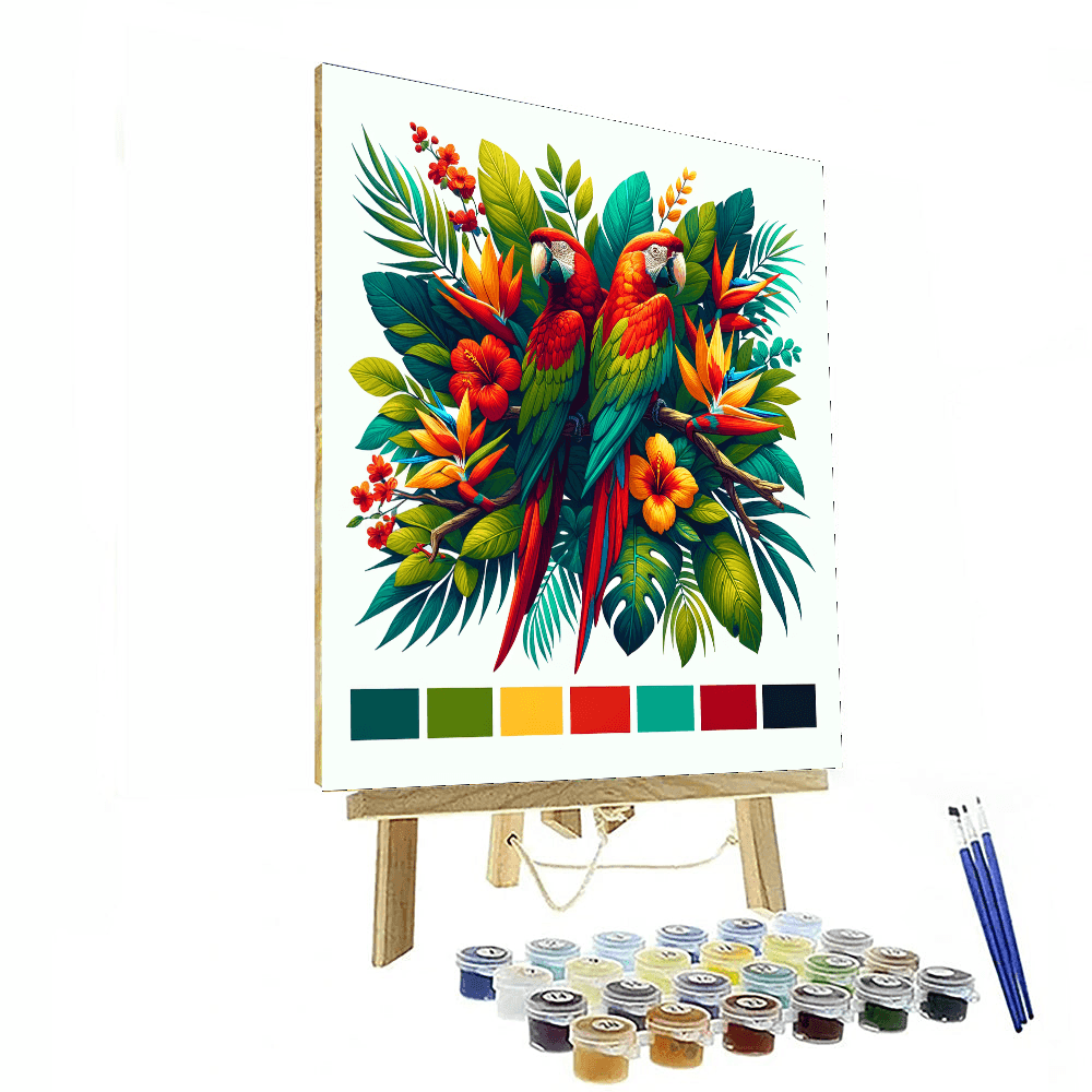 Colorful Parrots In Paradise Numbered Painting Kits