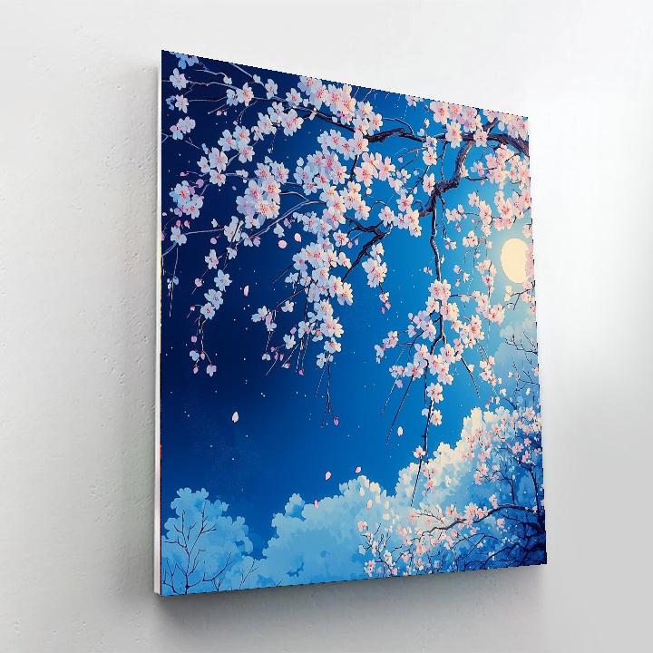 Utagawa Hiroshige Inspired Moonlit Cherry Serenity  Paint By Numbers Art