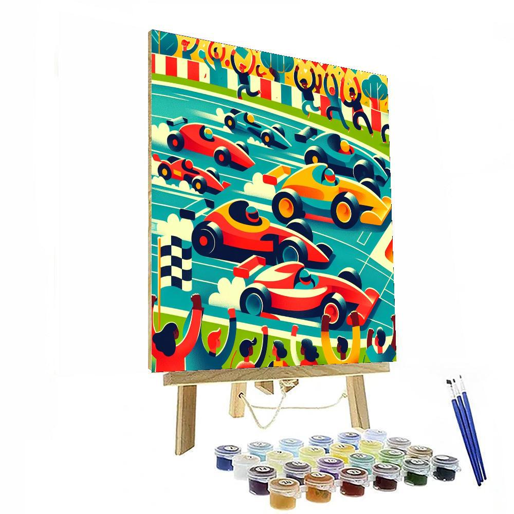 Rainbow Race Cars Paint By Numbers Art