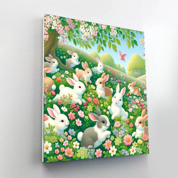 Springtime Bunny Meadow Painting Number Kit
