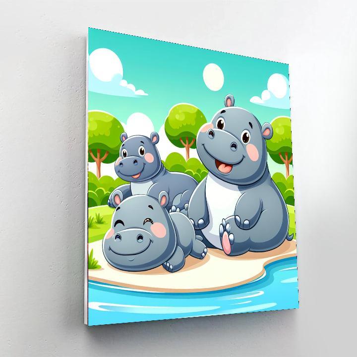 Happy Hippo Family Paint By Number
