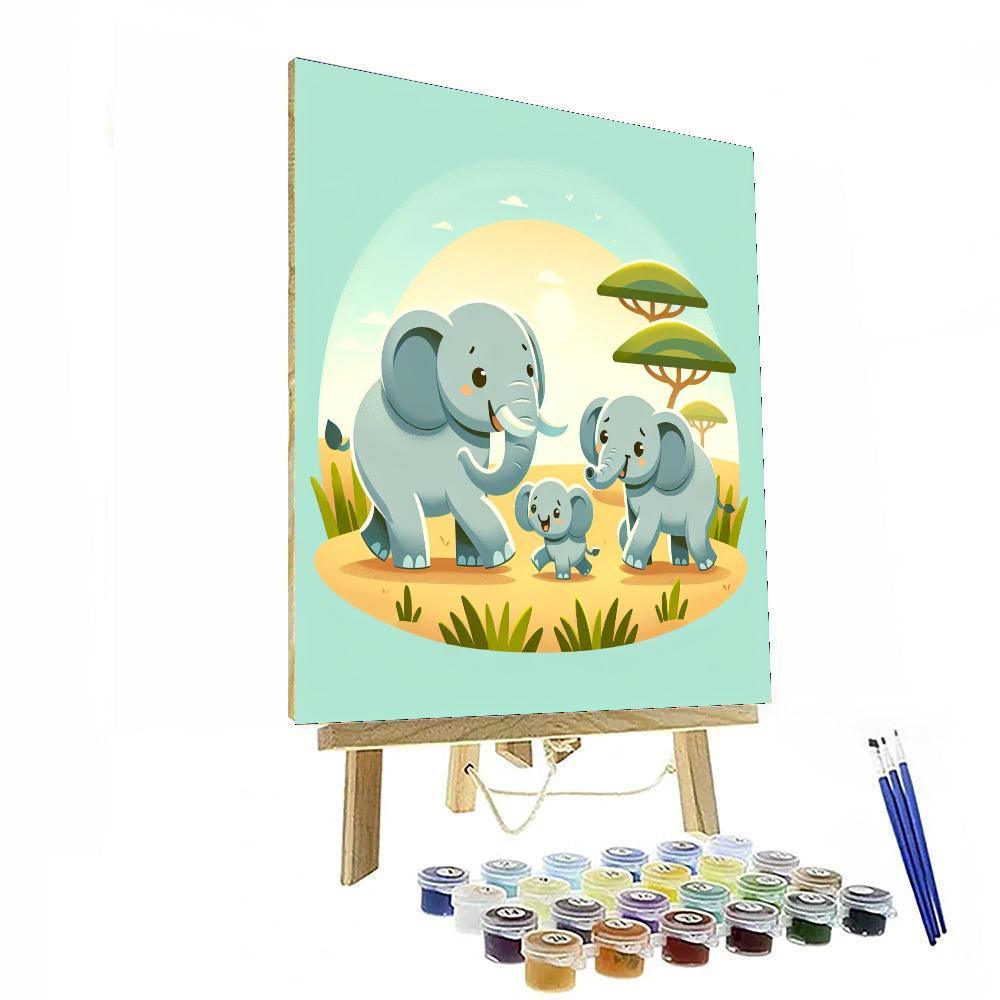 Happy Elephant Family Paint By Numbers Kits
