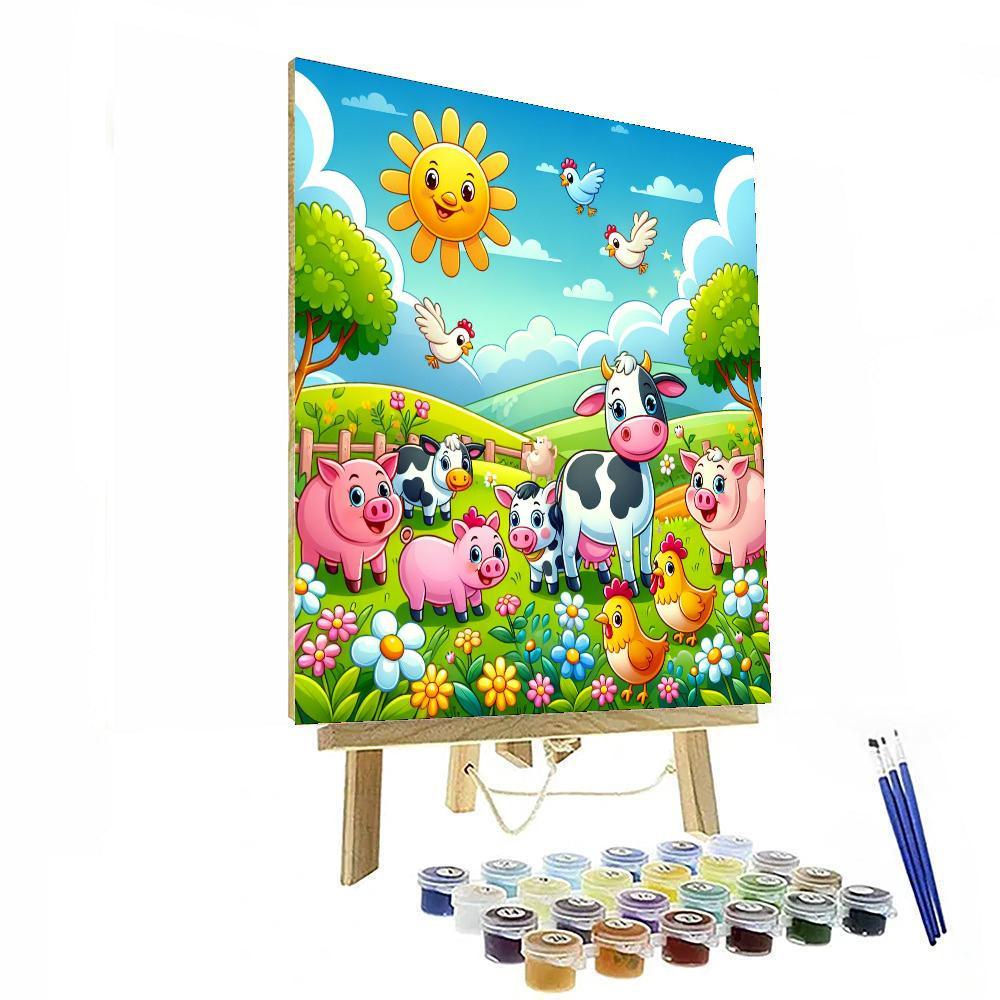 Colorful Farm Animals In The Field Painting By Numbers Kit