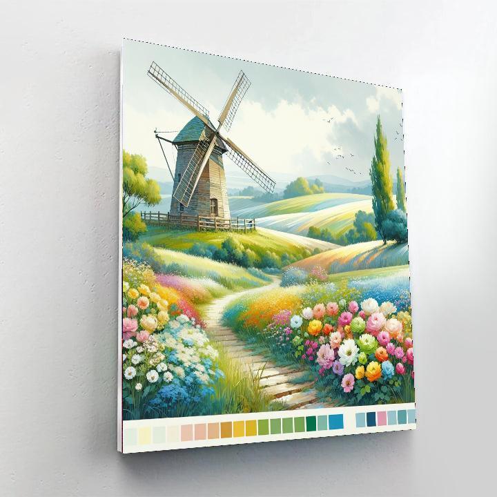 Breezy Windmill Landscape Paint By Number