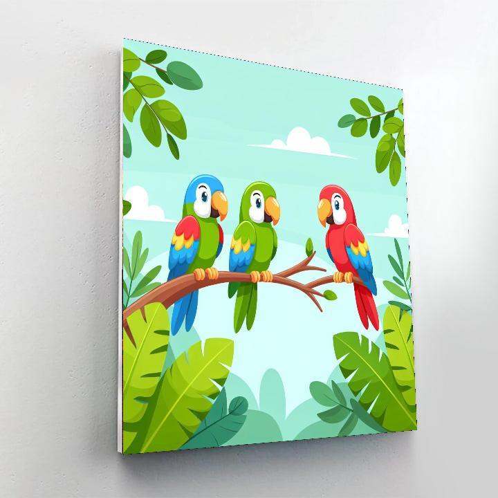 Joyful Parade Of Parrots Paint By Color