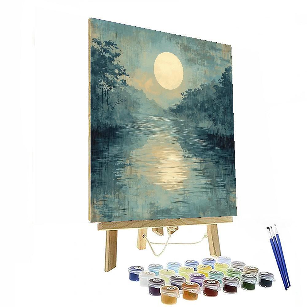 Hiroshige Inspired Serene Moonlit Reflections  Painting By Numbers Kit