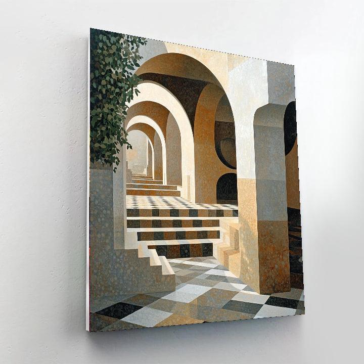 M.C. Escher Inspired Architectural Dreamscape  Number Painting