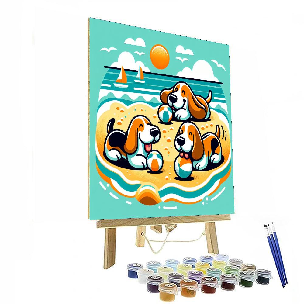 Bubbly Basset Hound Beach Bash Numbered Painting Kits