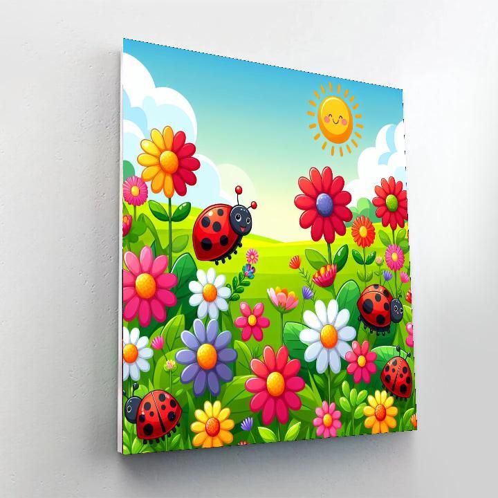 Garden Of Colors With Ladybugs And Flowers Paint By Number