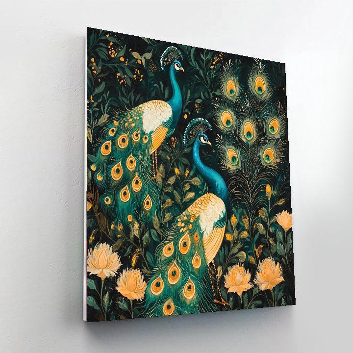 Nandalal Bose Inspired Ethereal Peafowl Harmony  Painting Number Kit