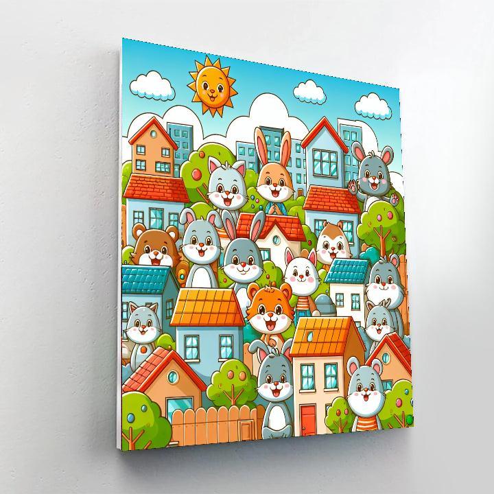 Friendly Animal Town Painting Number Kit