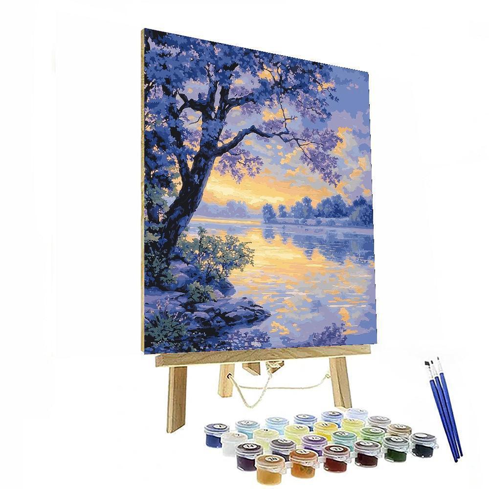 Hiroshige Inspired Silent Lake At Dawn  Painting Number Kit