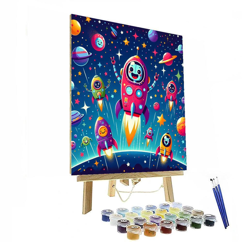 Friendly Robots In Space Paint By Numbers Kits