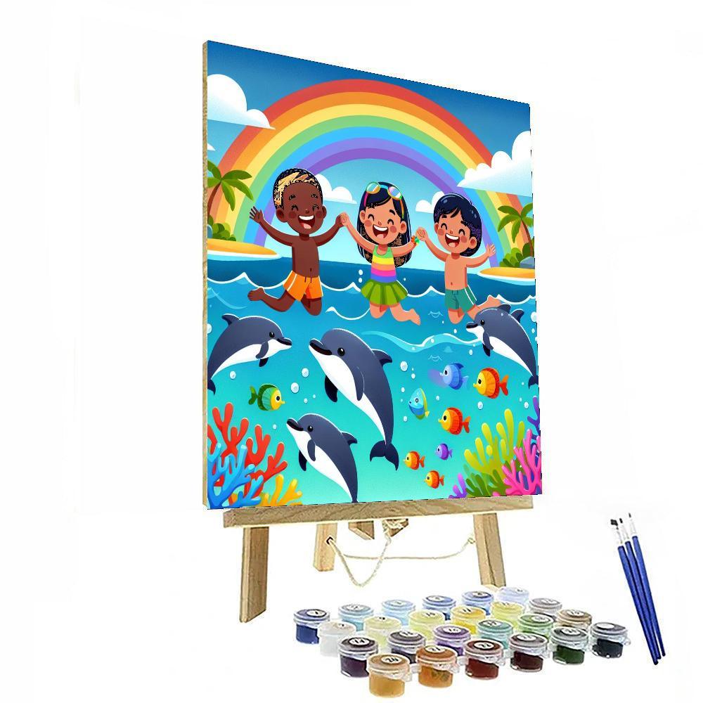 Rainbow Dolphin Bay Painting By Numbers Kit