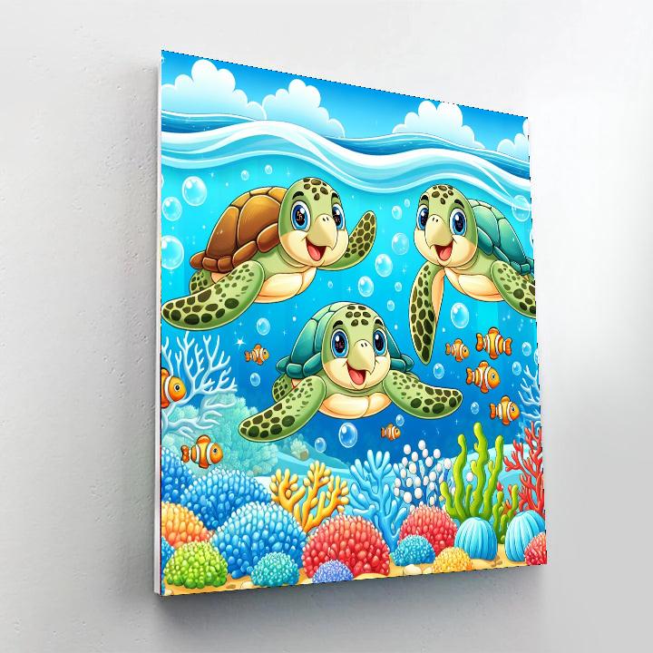 Happy Sea Turtles Paint By Numbers Art