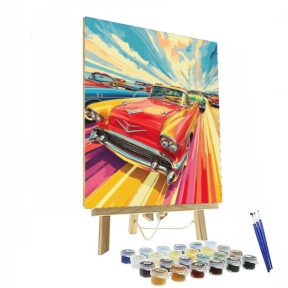 Roy Lichtenstein Inspired Vintage Cars Parade  Paint By Color