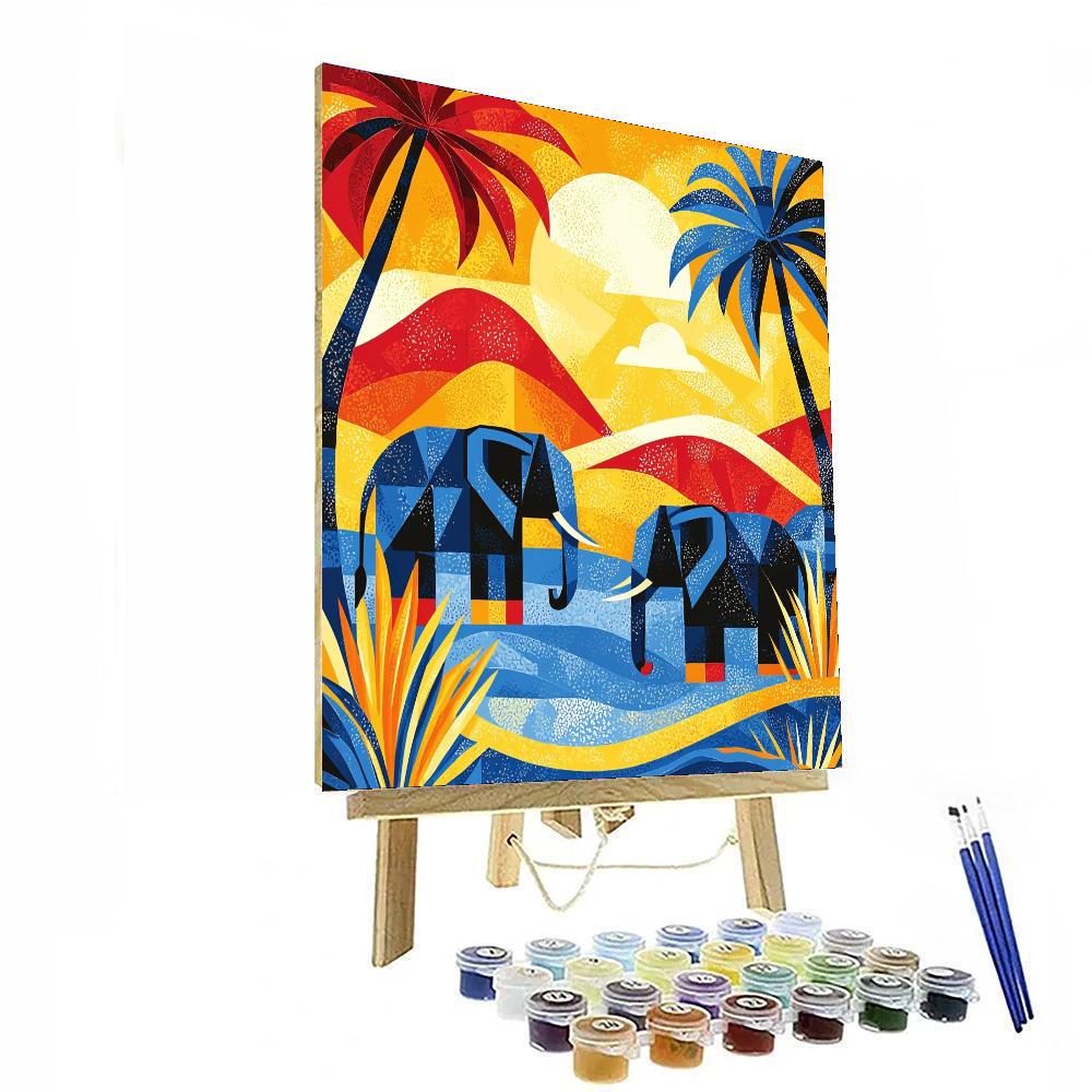 Picasso Inspired Cubist Safari  Number Painting